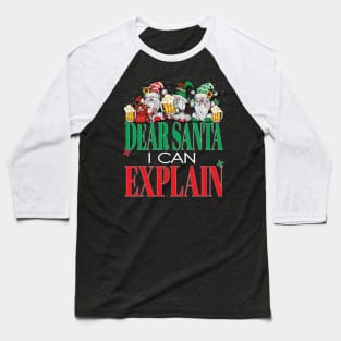 Funny Dear Santa I Can Explain Christmas Gnomes Xmas Beers Santa Claus Baseball T-Shirt